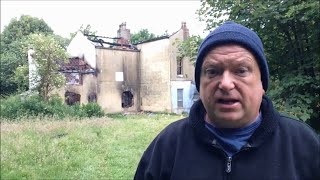 Inside the burnt out ruin of Westwood Hall at Ince near Wigan