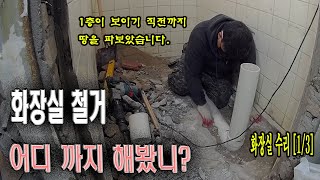 밑에집이 뚫리기 직전까지 화장실 바닥을 파보았습니다.