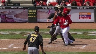 PIT@CIN: Cueto bunts, out on batter interference