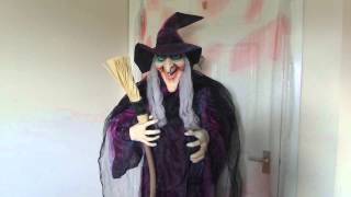 LIFESIZE 1.8M ANIMATED LIGHT-UP TALKING WITCH WITH BROOM Halloween Party Prop Decoration