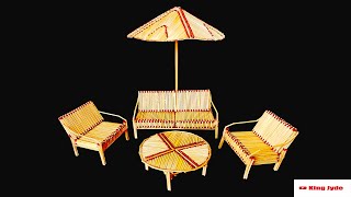 Matchstick Art and Craft Ideas | Matchsticks Chair and Table and Beach Umbrella  | Matchsticks Craft