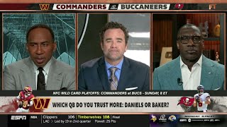 FIRST TAKE | Stephen A. breaks down NFC Wild Card Playoffs: Commanders vs. Bucs - Daniels or Baker?