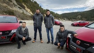 Tiago Monteiro drives the Civic Type R with Marquez, Pedrosa and Bou