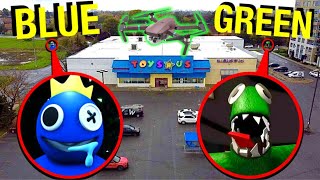 DRONE CATCHES BLUE MONSTER & GREEN MONSTER FROM RAINBOW FRIENDS IN REAL LIFE!! (WE FOUND THEM)