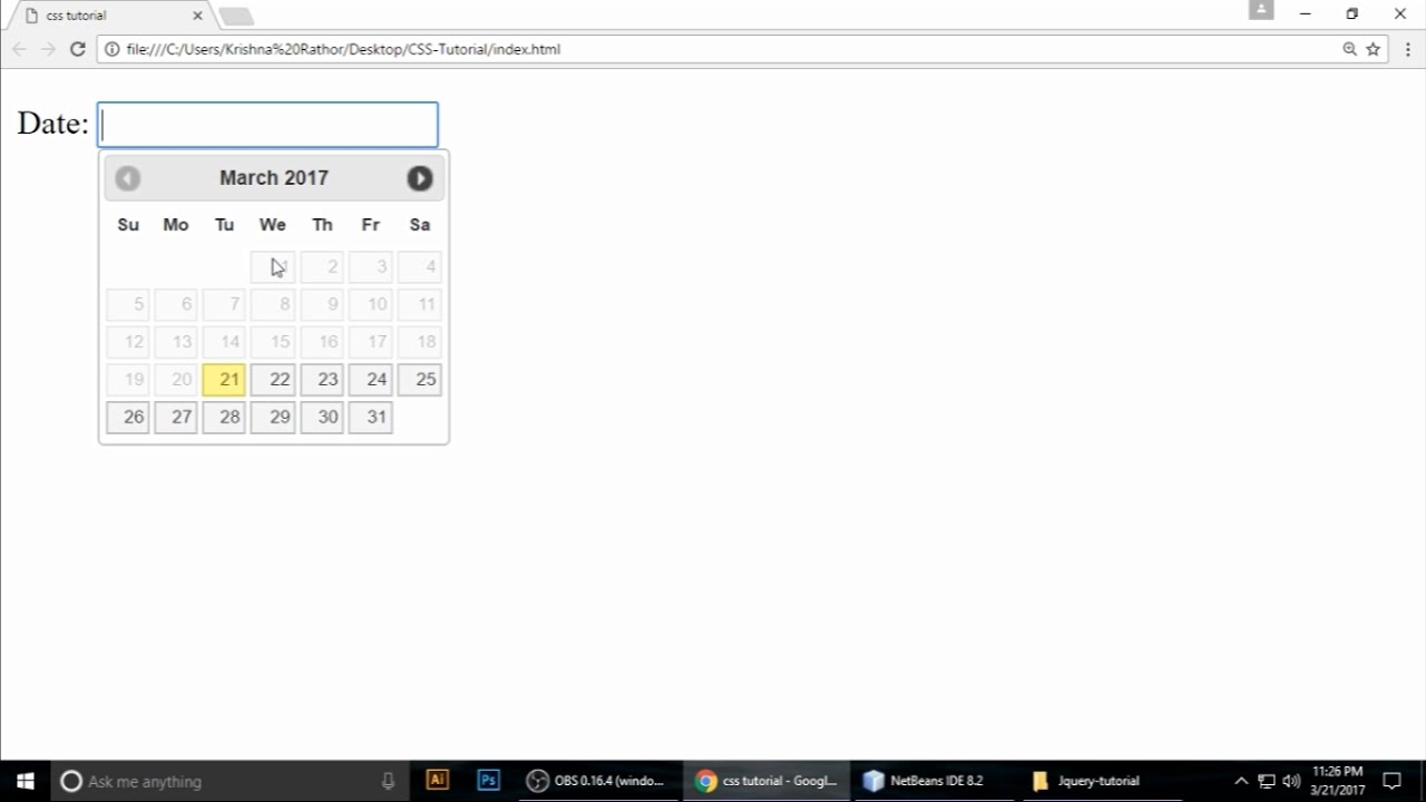 Jquery Ui Tutorial Datepicker Youtube