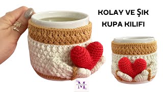 ÖRGÜ KALP KUPA KILIFI YAPILIŞI / Kolay ve Şık Amigurumi Kupa Kılıfı