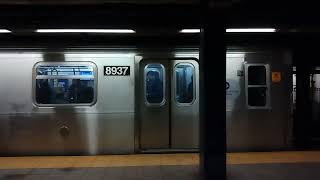 R160 #9312 (R) + R160 #8937 (E) arriving at Queens Plaza