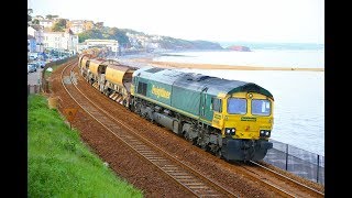 66568 \u0026 66550 on 6X04 Track Renewal Train at Dawlish   21/05/18