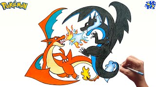 Pokemon drawing || How to draw Mega Charizard X vs Mega Charizard Y