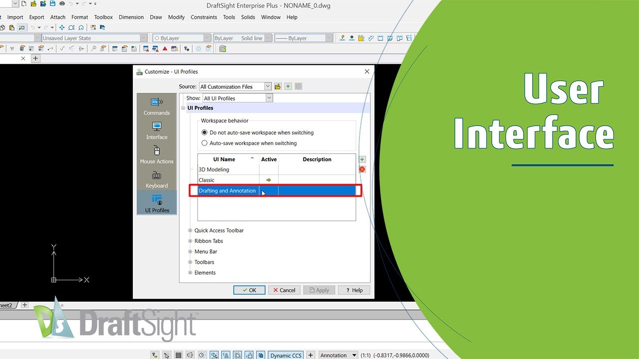 Switch To Drafting And Annotation Ui Using Command Window Youtube