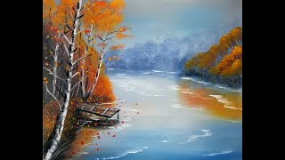 Autumn Landscape Painting,Easy painting Landscape oils for Baginners,Oil Technique step by step 2E31