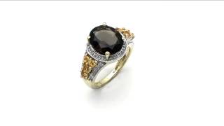 Johareez 5.23CTW Genuine Smoky Topaz \u0026 Citrine 14K Yellow Gold Plated .925 Sterling Silver Ring