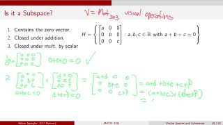 MATH 3191: Checking Subspaces of Vector Spaces of Matrices