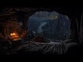 Shelter from the Storm 🌧️ Find Comfort by the Fire in a Rain-Soaked Forest Cave 🔥 Peaceful Ambience