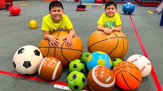 Troy and Izaak Pretend Play Sports at Indoor Playground TBTFUNTV
