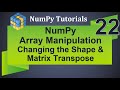 Machine Learning Tutorial Python NumPy : 22. Array Manipulation | Changing Shape |  Matrix Transpose