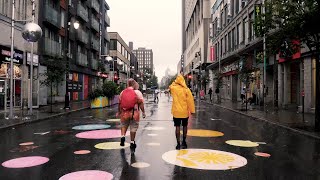 Walking in Heavy Rain in Montreal, Canada | Binaural City Sounds, Rain on Umbrella, Relaxing ASMR 4K