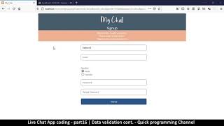 Live chat app | Part16 Data Validation2 | Javascript, AJAX, HTML, CSS, JSON, PHP, MYSQL Tutorial