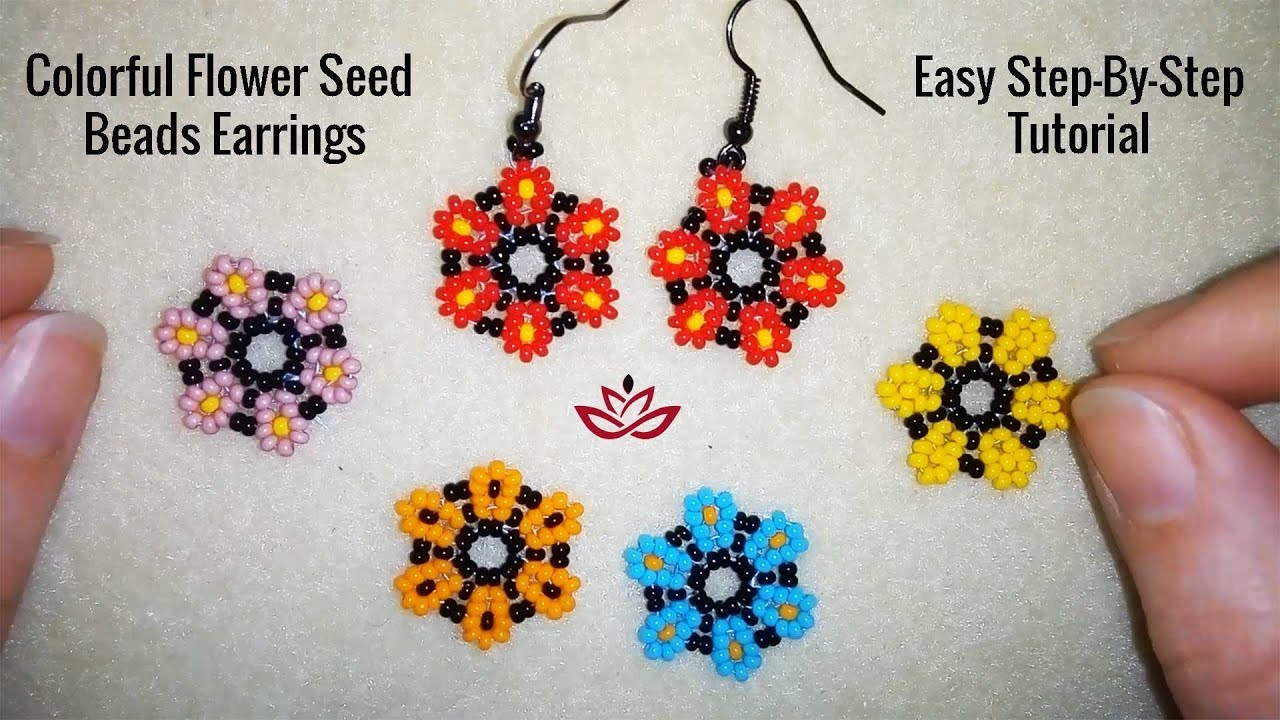 Colorful Flower Seed Beads Earrings - Tutorial - YouTube