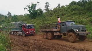 Woow! How Strong ZIL 131 and Kubota Pulled Heavy Trailer Truck Up The Hill Road