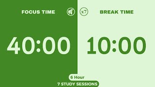 6-Hour 40/10 Pomodoro Timer | No Music | Study, Focus, ADHD, Deep Work