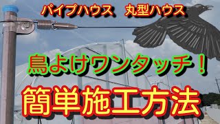 02【パイプハウス　丸型ハウスの防鳥対策】鳥よけワンタッチ！簡単施工方法