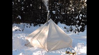 Winter Camping in a Canvas Tent with Woodstove in Québec