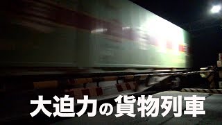 【貨物列車】2019年の1発目！極寒の深夜を突っ走る貨物列車の大迫力！深夜の街に響き渡る迫力のジョイント音！