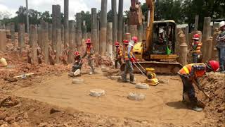 Cuting spun pile for underground building