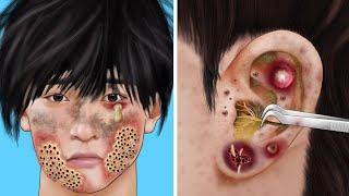 ASMR removal dog ticks and maggots infected armpit | severaly injured animation