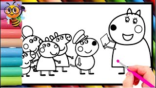 Desenhar e Colorir a  Peppa pig e os seus amigos a brincar ||  Desenhar e Colorir a  Peppa Pig