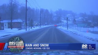 Heavy rain and snowy conditions on the roads