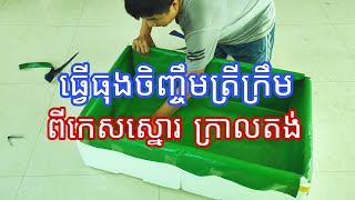 ធ្វើធុងចិញ្ចឹមត្រីក្រឹម ពីកេសស្នោរក្រាលតង់ #sengbetta #bettafishtanksetup #bettabreeding #foryou