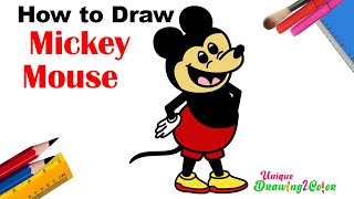How to Draw Mickey Mouse Step by Step | Easy Mickey Mouse Drawing & Coloring For Kids