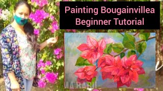 ANYBODY CAN  PAINT BOUGAINVILLEA / BEGINNER ACRYLIC TUTORIAL / STEP BY STEP PAINTING