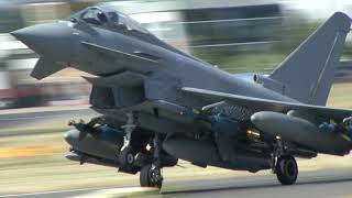 Eurofighter Typhoon Spectacular Take Off with weapons load. Farnborough International Airshow (FIA)