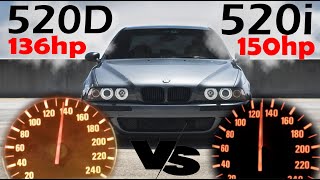 BMW E39 520D 136hp vs 520i 150hp Acceleration test 0-180 km/h