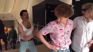 Bohemian Rhapsody Movie - Live Aid Behind Scenes Brian May Rami Malek Gwilym Lee Ben Hardy