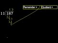 divide 187 by 11 remainder . division with 2 digit divisors . how to do