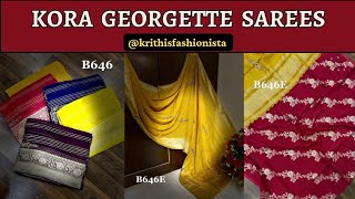 KORA GEORGETTE Sarees with Contrast Designer Blouse | Krithi's Fashionista | 8885711369