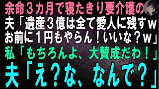 【スカッとする話】余命３カ月で寝たきり要介護の夫「遺産３億は全て愛人に残す。お前には１銭もやらん！いいな？ｗ」私「もちろんよ、大賛成！」夫「え、え？何で？」実はｗ【修羅場】