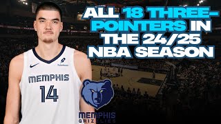 Zach Edey - All 18 Three-Pointers in The 24/25 NBA Season