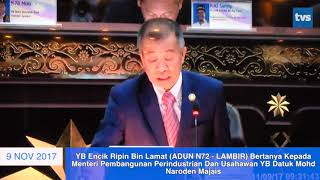 YB Encik Ripin Bin Lamat Bertanya Kepada Menteri Pembangunan Perindustrian Dan Usahawan