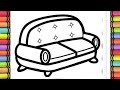 beautiful sofa drawing and colouring, how to draw a sofa, super easy drawing for kids