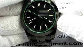 PARNIS PR14 PVD 39MM MILGAUSS EXPLORER GREEN SAPPHIRE WATCH