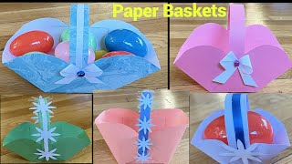 How To Make Paper Basket With Handle/ DIY Easy Paper Crafts/How To Make Paper Basket For Gift Holder