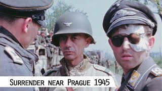 German Wehrmacht driving in to surrender near Prague (1945)