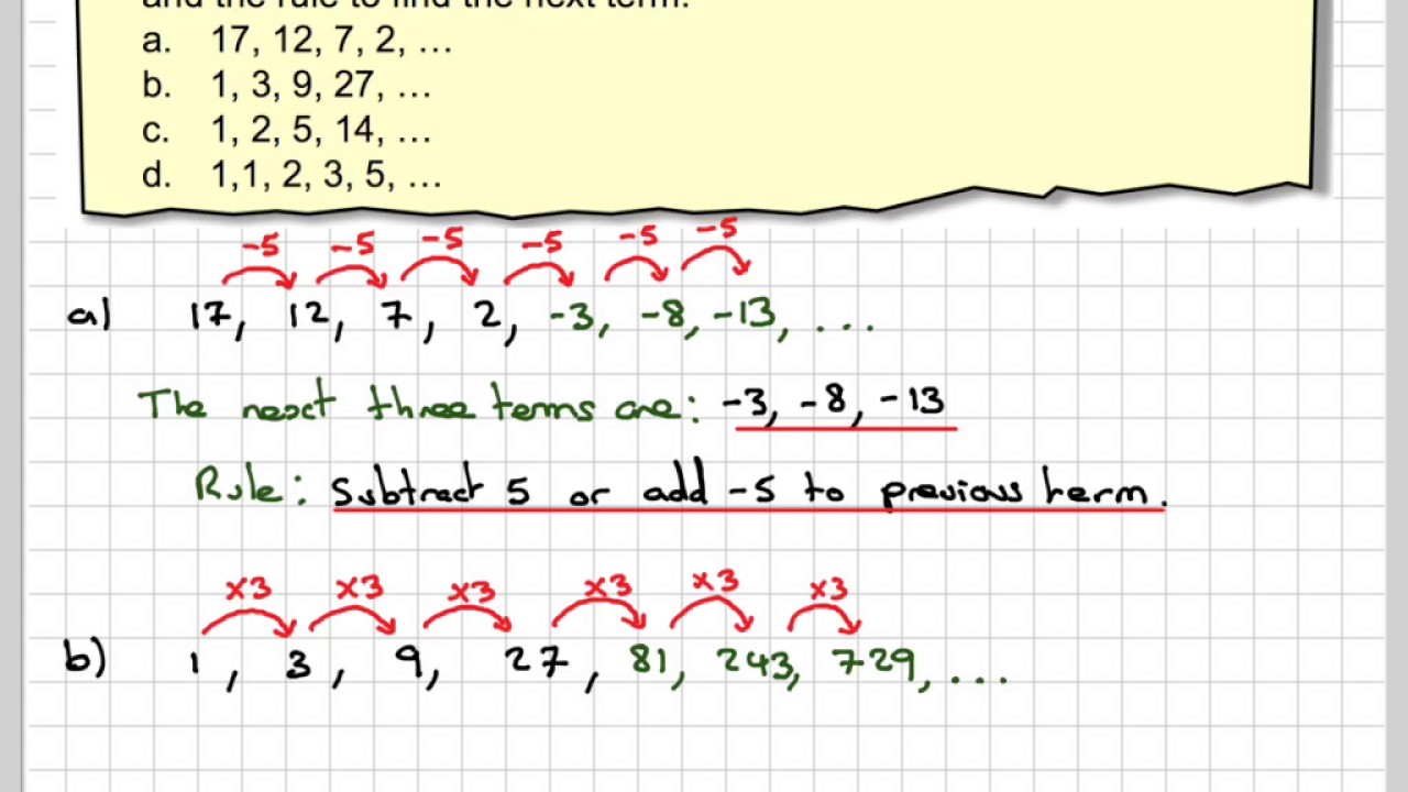 Finding A Rule And The Next Three Terms Of A Sequence - YouTube