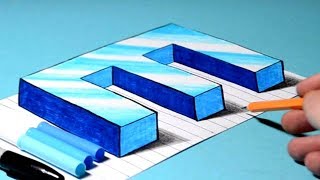 Easy Trick Art Drawing / How to Draw 3D Letter E / Anamorphic Illusion with Color Markers