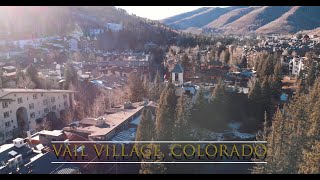 4k view of Vail Village and Lionshead at Ski Resort.